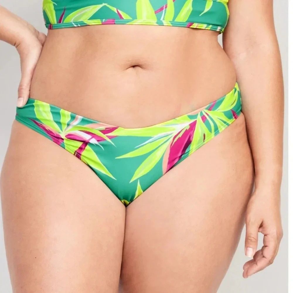 Old Navy Top & Bottom Swim Green Leaves Tropical Bright Colorful Size 4X Bikini